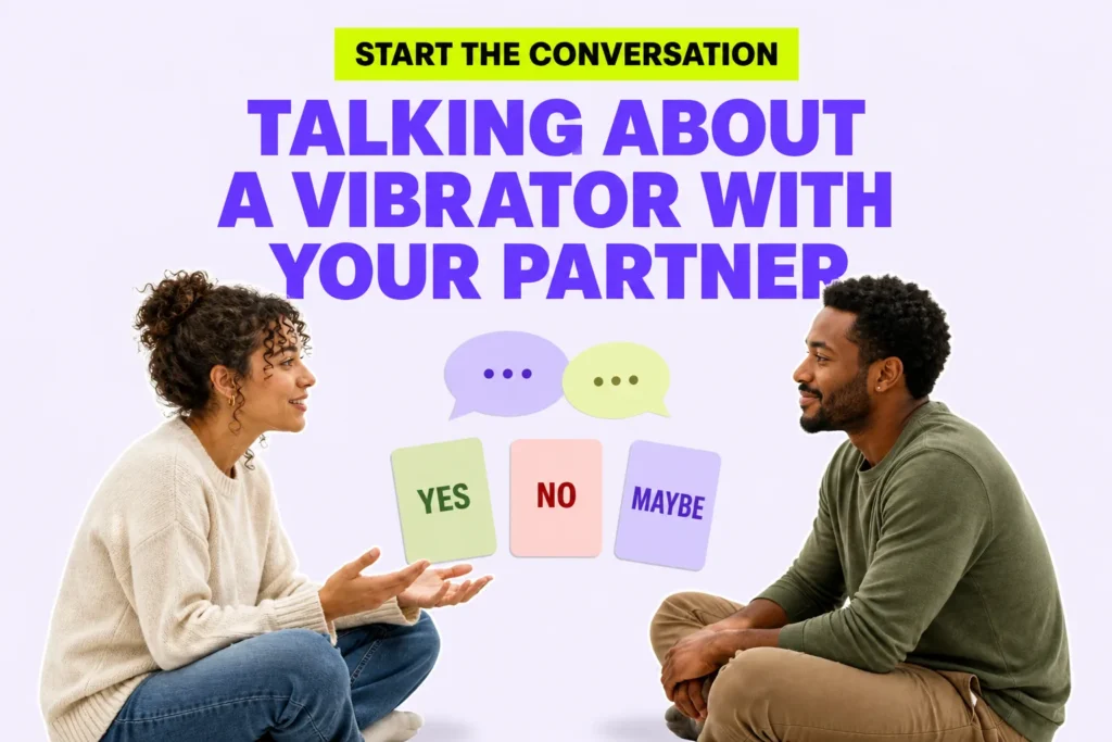 Editorial cover showing two fully clothed adults talking beside speech bubbles and Yes, No, and Maybe cards on a lavender background.
