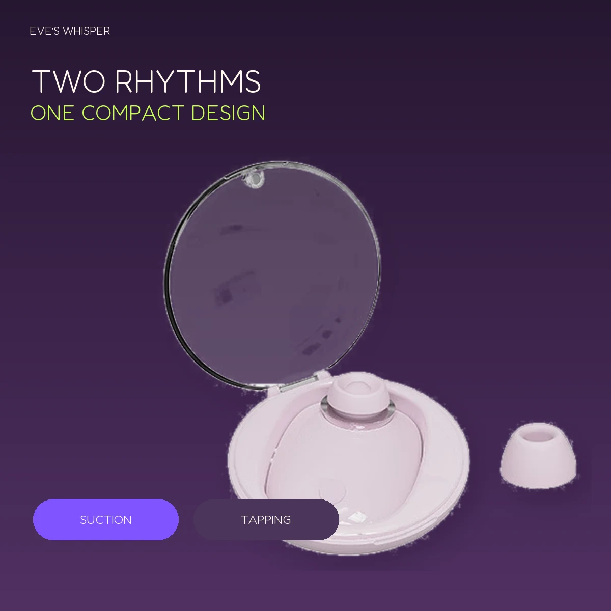 Blush Pod product detail image presenting suction and tapping as two actions in one compact design.