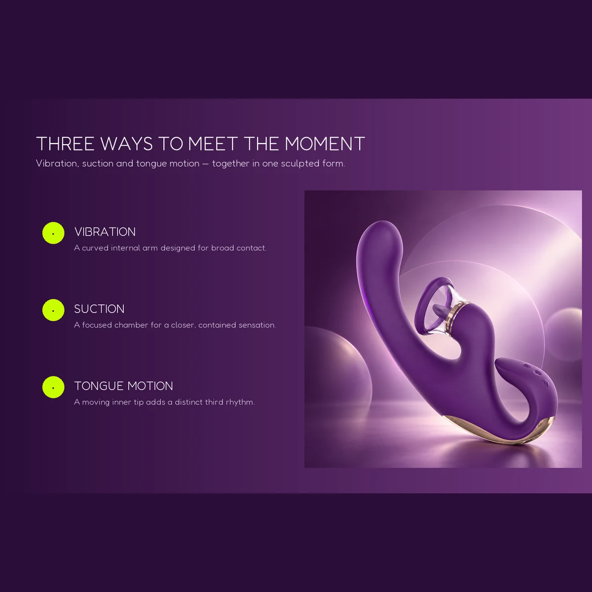 Halo rabbit vibrator diagram describing vibration, suction, and tongue-style motion zones