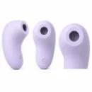 Three views of the pale-lavender Eve’s Whisper Petite Whisper compact suction toy on white