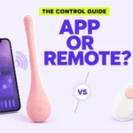 Style 2 editorial cover showing the pink SERA massager between a smartphone app and a separate handheld remote beneath the words App or Remote?
